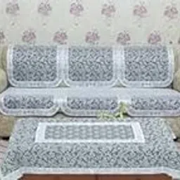 CHANDER Sofa Cover Set 5 Seater with 4 Seater Centre Table (40 x 60 inches) on Cotton Material Set of 11 Pieces Silver Colour (3+1+1) Set of 11-picture-10