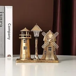 Vintage Lighthouse and Windmill Table Lamp, LED Night Light, Decorative Desk Light with Warm Glow-picture-17