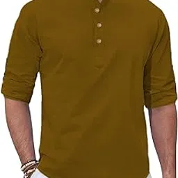 Gold Color Cotton Blend Full Sleeve Mandarin Neck Solid Short Kurta for Men and Boys. (VS42)-image-12