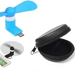 LYXMAD Type-C Mini Fan 2-Blade Fan High Speed USB Fan, Mini Mobile Cooler, Mini fan Support with All Android & Type-C Smatphones & Black Colour Round shape Handsfree Pouch Free (Multi-colour)-image-0