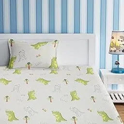 URBAN DREAM Kids Abstract Aligator Print White and Green BEDSHEET Set (Single Bed)-picture-15