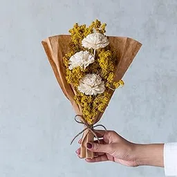 Flowers and Fillers || Yellow Gypsies and Carnation Bunch | Natural Dried Flower | Eco-Friendly Flowers for Home, Office, Bedroom, Table Decoration and Craft Items Corner (Without Vase Pot)-image-63