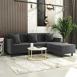 FURNY Carlo 4 Seater - L Shape Convertible Sofa Set for Living Room Furniture Sets 3 Piece Small Sofa, Modular Sectional Couch for Small Space, Upholstery-Velvet Fabric (Grey)-image-47