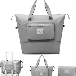 Travel Duffel Bag | Large Foldable Waterproof Luggage Bag with Wet & Dry Compartment | Expandable Oxford Carry Bag for Holiday Trips, Gifting & Festive Travel (Grey)-picture-13