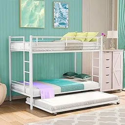 S. K. MODERN ART Metal Bunk Bed for Adults with Trundle with Bonded Foam Mattress (White Powder Coated, 4 x 6.5 feet)-picture-13