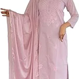 panchtatva fabric Women's Pure Cotton Embroidered Kurta Set with Chinnon Dupatta Round Neck 3/4 Sleeve |Stylish Ethnic Suit-Light Pink_M-picture-16