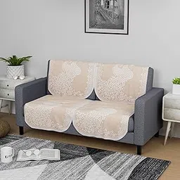 Kuber Industries Sofa Cover | Net Sofa Slipcover Set | Sofa Cover for Living Room | Sofa Slip Cover for Hall | 2-Seater Sofa Cover for Home Decor | Sofa Cover Set | Peacock-Design | 4 Piece | Cream-picture-28