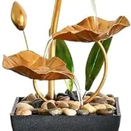 Emcapt Metal Tabletop Water Fountain, Home Decor Ornaments with Waterfall Desktop Leaf Fountains, Deep Basin & Natural River Rocks Indoor Zen Relaxation for Office, Living Room, Bedroom Decor for Gift-image-52