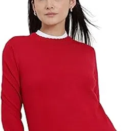 fablestreet Women Pullover Sweater | Round Neck Long Sleeve Scallop Detail | Soft Breathable Fabric for Casual & Workwear image 1
