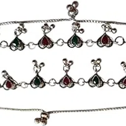 Silver Tone Anklet with Red and Green Heart Charms, Traditional Design, Chain Style-picture-38