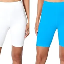 omikka Women's Bio-Wash Knee Length Fitness Workout Running Yoga Shorts (XL, Pack of 2, White & Sky Blue)-picture-48