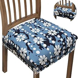 Stretchable Polycotton Dining Chair Seat Covers Set of 6 Seater are Easily Machine Washable, Gives Perfect Looks to Dining Chairs (Blue & White, CSC002)-picture-14
