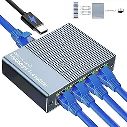 DuHeSin Ethernet Splitter, RJ45 Splitter 1 in 4 Out, 1000Mbps Ethernet Adapter Gigabit LAN High Speed Internet Splitter with USB C Power Cable for Cat5/5e/6/7/8 Cable Router (AE-1467H)-picture-20