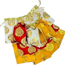 Moira 30 pcs 5X7 inch Small Size Multi Color Silk Leaf Printed Potli for Gifting, Jewellery Storage, Shagun, Coin Packing-picture-57
