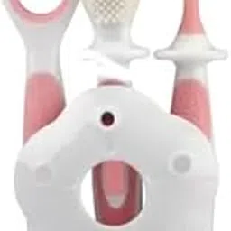 UNVELIS Baby Training Toothbrush Set with Anti Choking Shield, Teeth & Tongue Cleaner, Baby Oral Hygiene, 3 pcs, (White/Pink)-picture-20