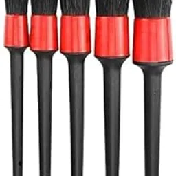 AUTOCRAZE Car Detailing Brush Set, 5 Pieces Kit, Black and Red,Soft Bristle dusting Brush for car Interior-picture-18