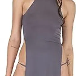 ezloot Bodycon Sexy Halter Neck with O-Ring Backless High Side Slit Nightgown Sleepwear Babydoll Lingerie Dress-picture-38