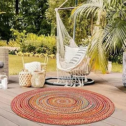 FIASCO Jute Hand Woven Braided Carpet Rugs|Round Traditional Spiral Design Jute Door mat|Mat for Bedroom,Living Room,Dining Room,Yoga Size (2X2 Feet Pure chindi)-picture-32