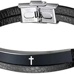 Mens ID Beads | Leather Double Layer Bracelet | Black | Husband |Brother|Boyfriend |Son| Grandpa-image-23