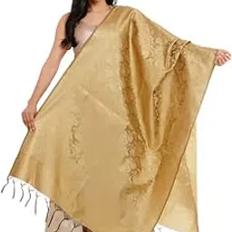 Traditional Silk Jacquard Dupatta, Golden Beige, Floral Pattern, Ethnic Indian Wear-picture-34