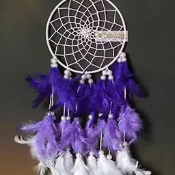 Handmade Dream Catcher, Purple and White Feathers, Traditional Web Design with Beads, Wall Hanging Home Decor-picture-13