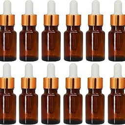 RTWARE Empty 10 ml Amber Glass Bottle + Dropper + Gold Ring + White Silicon Teat (Pack of 24) Refillable, Reusable, Leak Proof For Essential Oils, Perfumes Liquid DIY, Cosmetics-picture-32