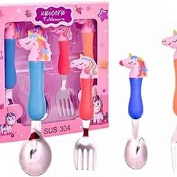Samvardhan Unicorn Tableware Set of Feeding Fork and Spoon for Kids (Multicolour)-picture-27