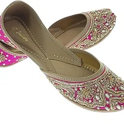 fulkari Women Joeye Gold Genuine Soft Leather Embroidered Jutis | Bite and Pinch Free Jutti | Punjabi Formal Juttis | Girl's Wedding Flat Ladies Mojari | Formal Ethnic Juti |-picture-17