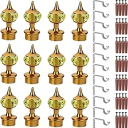 GRIVAN Single Diamond Aluminum Curtain Brackets Parda Holders with Support Fittings Designer 1 Inch Rod Pocket Finials for Door & Window(Gold Mix Yellow ,Pair of 6)-image-67