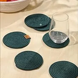 Umami Studio Set of 6 Green Braided Rope Coasters | 10 cm | Handmade | Heat-Resistant, Water-Absorbent, Durable | Eco-Friendly Table Protection-image-59