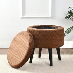 Homeaccex Storage Ottoman Stool for Living Room, Upholstered Tufeted Ottoman with Storage Stool Puffy Stool Pouffes for Sitting (17inch Height, Brown)-picture-33