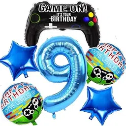6 Pcs Game on Birthday Decoration 9th Birthday Decoration for Boys Gaming Theme Birthday Decoration Ninth Birthday Decorations Boy Game Theme Balloons (Pack of 6, Multicolor)-picture-14