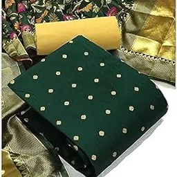 Women's Banarasi Jacquard Chanderi Cotton Unstitched Salwar Suit Dress Material With Dupatta-image-4