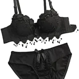 Sexy Black Lace Lingerie Set for Women | Push-Up Padded Bra with Matching Panty | Bridal Honeymoon Nightwear | Floral Lace Bra Panty Combo-picture-33