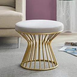 WellHouze Round Velvet Ottoman Seatting Stool Foot Rest Vanity Dressing Stool with Gold Metal Legs Modern Upholstered Footstool for Living Room Bedroom Home and Office Gray-image-95