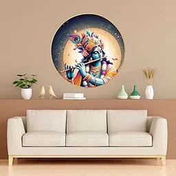 DEVESH TEXTILES Radha Krishna Wall Painting for Wall Decoration with Frame Sparkle Glossy Round Golden Framed Large Painting Office, Living Room, Bedroom, Home Decoration (40x40 Cm CH-RKR17)-picture-10