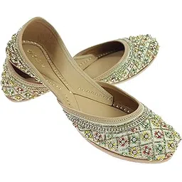 fulkari Women's Yarrow Genuine Soft Leather Embroidered Jutis | Bite and Pinch Free Jutti | Punjabi Formal Juttis | Girl's Wedding Flat Ladies Mojari | Formal Ethnic Juti |-picture-26