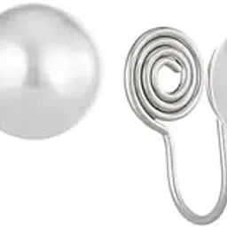 via mazzini No-Piercing Required Clip-On 8mm Pearl Ear Cuff Stud Earrings For Women And Girls (ER2516) 1 Pair-picture-44