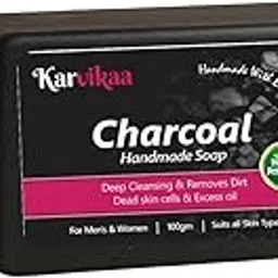 Karvikaa Activated Charcoal Soap for Face & Body | Deep Cleanse, Acne Control & Oil Removal | Handmade Herbal Soap for Men & Women | Pack of 1-100 g-image-3