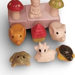 Ceramic Miniature Figurines Set, Garden Decor with Mushrooms and Animals, Pink Base, 9 Pieces-picture-24