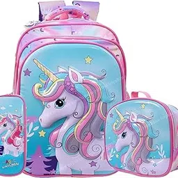 Toyshine Kids Backpack 20 inches with Pencil Case and Lunch Box Bag School Backpack for Girls Cute Lightweight Toddler Schoolbag Preschool Elementary Leisure Bag- 3 Pc Set - Christmas Unicorn - Green-image-8