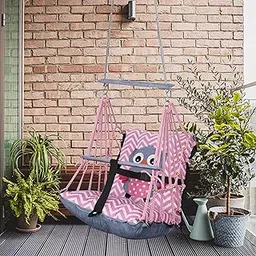 Sprointal® Cotton Baby Swing for Kids Children Folding and Washable 1 to 5 Years New Born Baby Gift Soft Jhula with Safety Belt Easy to Carry Safety Lock Cradle Chair | Home Garden Hall (Pink Owl)-picture-12