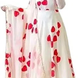Floral Print Chiffon Anarkali Dress with Dupatta, (in, Alpha, S, RED White)-picture-46