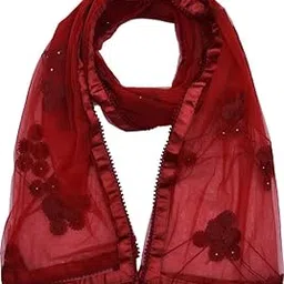 SANZARI Net Embroidered Women Dupatta FLOWER_07_MAROON-picture-58