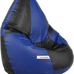 beanskart® 3XL Bean Bag Filled with Beans, XXXL Bean Bag with Beans (Black and Blue Checks) (Faux Leather)-image-94