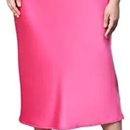 oxolloxo Women Plus Size Soild Elasticated Knee-Length Satin Skirt-picture-16