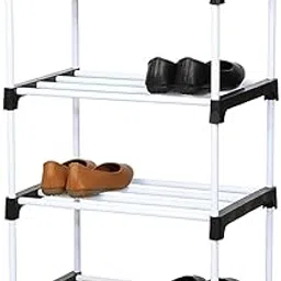 Multipurpose Portable Foldable Shoe Rack with 4 Shelves, Black White image 1