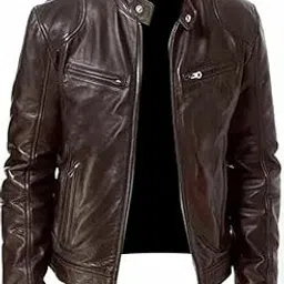 SHIFA LEATHER JACKET Men's Leather Motorcycle Jacket, Stand Collar, Black, Regular Fit, Long Sleeve, Zipper Front, 3 Pockets-picture-26