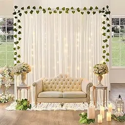 Shimmers Decorative Backdrop for Ganpati – Net Backdrop Curtains, LED Light 9 M, Artificial Hanging Leaves Garlands for Festival, Haldi, Mehndi, Janmashtmi, Wedding & Home Décor-picture-25