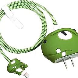 Case for Apple 20W iPhone USB-C Power Adapter Charger and USB Lightning Cable Protector | 3D Cartoon Design Soft Phone Charging Protective Cover (Dragon Green)-picture-19
